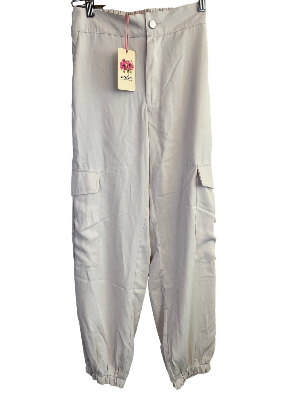 NWT❗️ENTRO Ladies Cream Cargo Pocket Jogger Pant SMALL 26” Waist